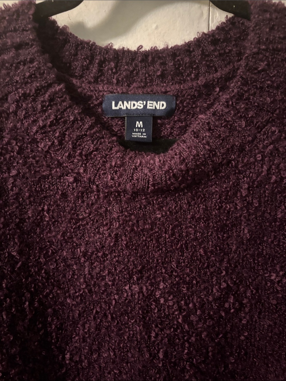Lands' End Women's Bouclé Crewneck Sweater - Deep Plum